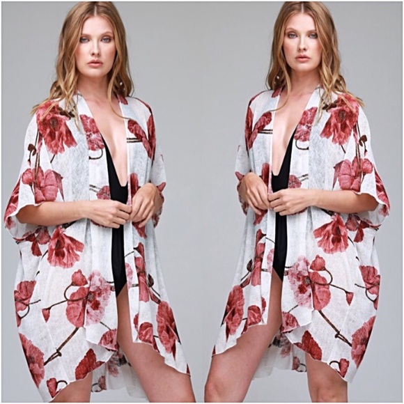 Boho Floral Kimono Wrap Cardi Coverup One Size - Picture 4 of 4